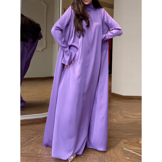 Solid Color Flared Sleeves Long Sleeves High-neck Maxi Dresses Solid Color Flared Sleeves Long Sleeves High-neck Maxi Dresses