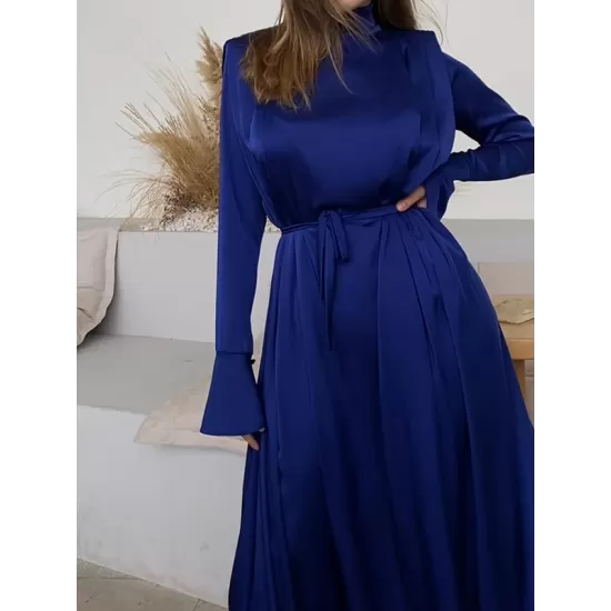 Solid Color Flared Sleeves Long Sleeves High-neck Maxi Dresses Solid Color Flared Sleeves Long Sleeves High-neck Maxi Dresses