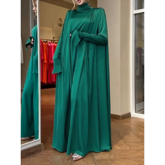 Solid Color Flared Sleeves Long Sleeves High-neck Maxi Dresses Solid Color Flared Sleeves Long Sleeves High-neck Maxi Dresses