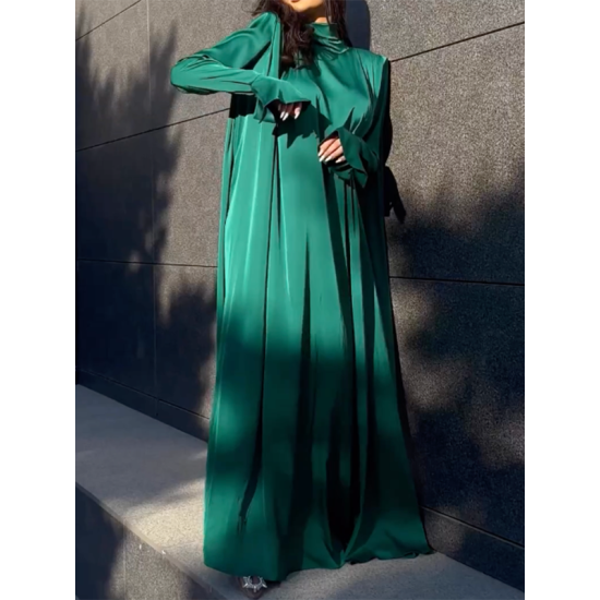 Solid Color Flared Sleeves Long Sleeves High-neck Maxi Dresses Solid Color Flared Sleeves Long Sleeves High-neck Maxi Dresses