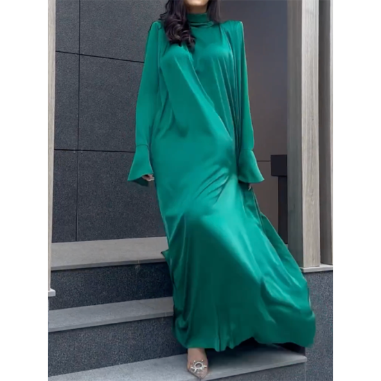 Solid Color Flared Sleeves Long Sleeves High-neck Maxi Dresses Solid Color Flared Sleeves Long Sleeves High-neck Maxi Dresses