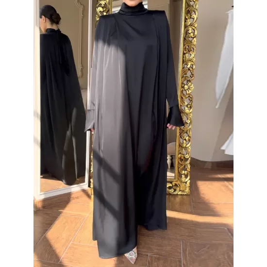 Solid Color Flared Sleeves Long Sleeves High-neck Maxi Dresses Solid Color Flared Sleeves Long Sleeves High-neck Maxi Dresses