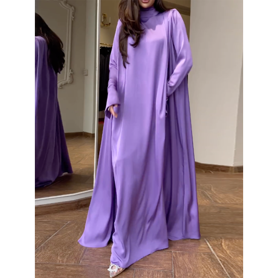Solid Color Flared Sleeves Long Sleeves High-neck Maxi Dresses Solid Color Flared Sleeves Long Sleeves High-neck Maxi Dresses