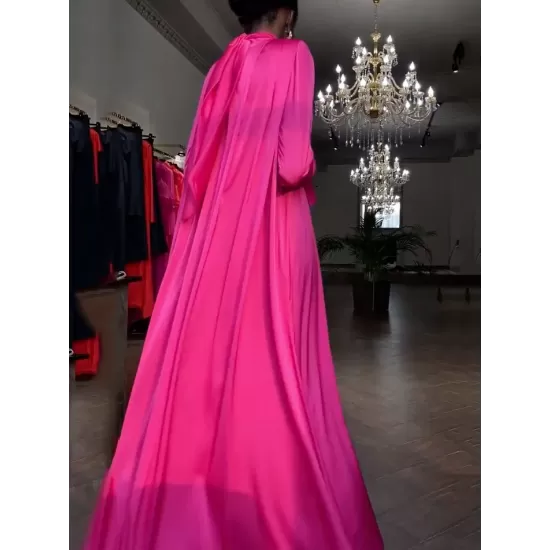 Solid Color Flared Sleeves Long Sleeves High-neck Maxi Dresses Solid Color Flared Sleeves Long Sleeves High-neck Maxi Dresses