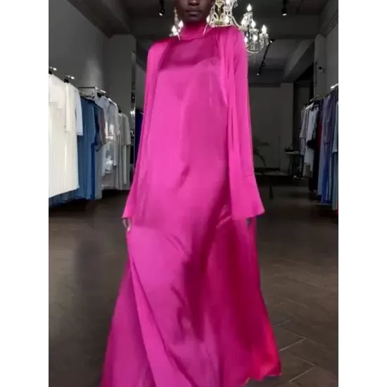 Solid Color Flared Sleeves Long Sleeves High-neck Maxi Dresses Solid Color Flared Sleeves Long Sleeves High-neck Maxi Dresses