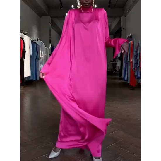 Solid Color Flared Sleeves Long Sleeves High-neck Maxi Dresses Solid Color Flared Sleeves Long Sleeves High-neck Maxi Dresses
