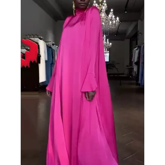 Solid Color Flared Sleeves Long Sleeves High-neck Maxi Dresses Solid Color Flared Sleeves Long Sleeves High-neck Maxi Dresses