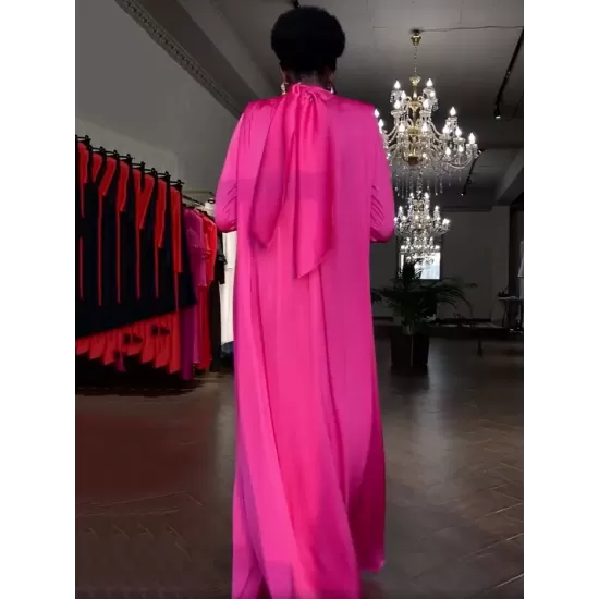 Solid Color Flared Sleeves Long Sleeves High-neck Maxi Dresses Solid Color Flared Sleeves Long Sleeves High-neck Maxi Dresses