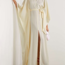 Batwing Sleeves Backless Belted Hollow Split-Front High-Neck Evening Dresses