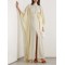 Batwing Sleeves Backless Belted Hollow Split-Front High-Neck Evening Dresses