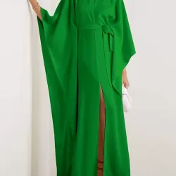 Batwing Sleeves Backless Belted Hollow Split-Front High-Neck Evening Dresses