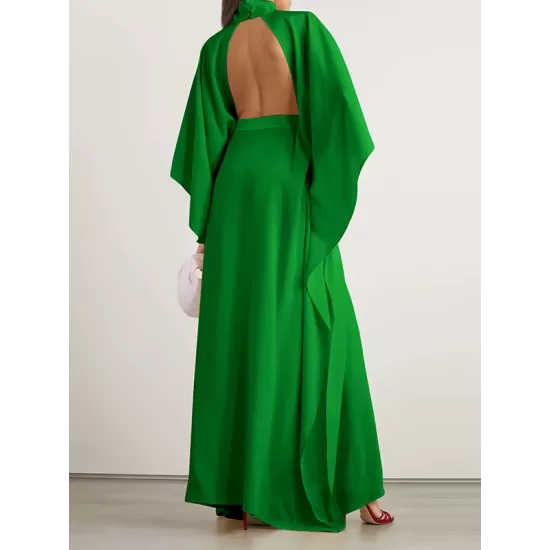 Batwing Sleeves Backless Belted Hollow Split-Front High-Neck Evening Dresses Batwing Sleeves Backless Belted Hollow Split-Front High-Neck Evening Dresses