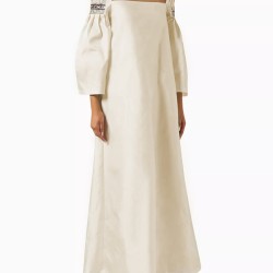 Long Sleeves Embroidered Pleated Square-Neck Evening Dresses