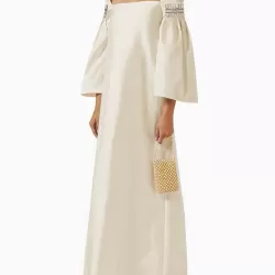 Long Sleeves Embroidered Pleated Square-Neck Evening Dresses