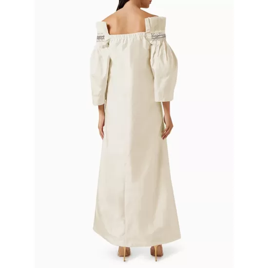 Long Sleeves Embroidered Pleated Square-Neck Evening Dresses Long Sleeves Embroidered Pleated Square-Neck Evening Dresses