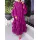 Falbala Solid Color Flared Sleeves Loose Round-neck Maxi Dresses Falbala Solid Color Flared Sleeves Loose Round-neck Maxi Dresses