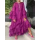 Falbala Solid Color Flared Sleeves Loose Round-neck Maxi Dresses Falbala Solid Color Flared Sleeves Loose Round-neck Maxi Dresses