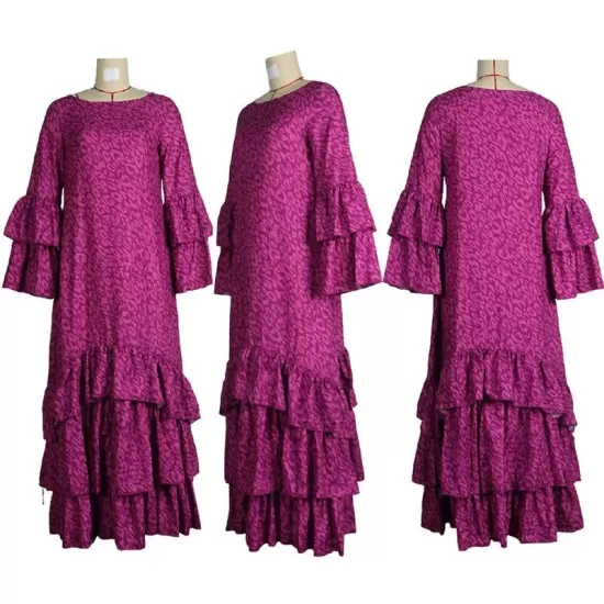 Falbala Solid Color Flared Sleeves Loose Round-neck Maxi Dresses Falbala Solid Color Flared Sleeves Loose Round-neck Maxi Dresses