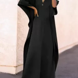 Batwing Sleeves Loose Solid Color Split-Side V-Neck Maxi Dresses