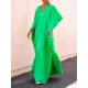 Batwing Sleeves Loose Solid Color Split-Side V-Neck Maxi Dresses Batwing Sleeves Loose Solid Color Split-Side V-Neck Maxi Dresses