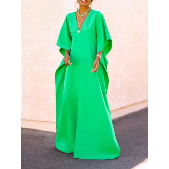 Batwing Sleeves Loose Solid Color Split-Side V-Neck Maxi Dresses Batwing Sleeves Loose Solid Color Split-Side V-Neck Maxi Dresses