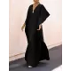 Batwing Sleeves Loose Solid Color Split-Side V-Neck Maxi Dresses Batwing Sleeves Loose Solid Color Split-Side V-Neck Maxi Dresses