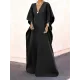 Batwing Sleeves Loose Solid Color Split-Side V-Neck Maxi Dresses Batwing Sleeves Loose Solid Color Split-Side V-Neck Maxi Dresses