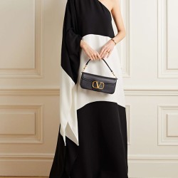 Batwing Sleeves Contrast Color Split-Side One-Shoulder Maxi Dresses