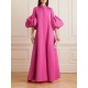 Loose Flower Shape Solid Color Stand Collar Lantern Sleeves Maxi Dresses Loose Flower Shape Solid Color Stand Collar Lantern Sleeves Maxi Dresses
