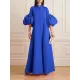Loose Flower Shape Solid Color Stand Collar Lantern Sleeves Maxi Dresses Loose Flower Shape Solid Color Stand Collar Lantern Sleeves Maxi Dresses