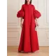 Loose Flower Shape Solid Color Stand Collar Lantern Sleeves Maxi Dresses Loose Flower Shape Solid Color Stand Collar Lantern Sleeves Maxi Dresses