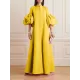 Loose Flower Shape Solid Color Stand Collar Lantern Sleeves Maxi Dresses Loose Flower Shape Solid Color Stand Collar Lantern Sleeves Maxi Dresses