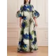 Loose Flower Shape Solid Color Stand Collar Lantern Sleeves Maxi Dresses Loose Flower Shape Solid Color Stand Collar Lantern Sleeves Maxi Dresses