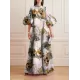 Loose Flower Shape Solid Color Stand Collar Lantern Sleeves Maxi Dresses Loose Flower Shape Solid Color Stand Collar Lantern Sleeves Maxi Dresses