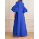 Loose Flower Shape Solid Color Stand Collar Lantern Sleeves Maxi Dresses Loose Flower Shape Solid Color Stand Collar Lantern Sleeves Maxi Dresses