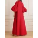 Loose Flower Shape Solid Color Stand Collar Lantern Sleeves Maxi Dresses Loose Flower Shape Solid Color Stand Collar Lantern Sleeves Maxi Dresses