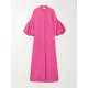 Loose Flower Shape Solid Color Stand Collar Lantern Sleeves Maxi Dresses Loose Flower Shape Solid Color Stand Collar Lantern Sleeves Maxi Dresses