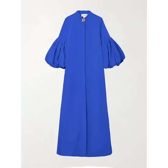 Loose Flower Shape Solid Color Stand Collar Lantern Sleeves Maxi Dresses Loose Flower Shape Solid Color Stand Collar Lantern Sleeves Maxi Dresses