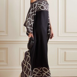 Bandage Contrast Color Printed Loose Spaghetti-Neck Maxi Dresses
