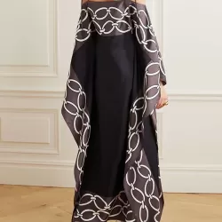 Bandage Contrast Color Printed Loose Spaghetti-Neck Maxi Dresses