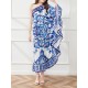 Asymmetric Falbala Floral Printed Batwing Sleeves Loose One-shoulder Midi Dresses Asymmetric Falbala Floral Printed Batwing Sleeves Loose One-shoulder Midi Dresses