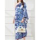 Asymmetric Falbala Floral Printed Batwing Sleeves Loose One-shoulder Midi Dresses Asymmetric Falbala Floral Printed Batwing Sleeves Loose One-shoulder Midi Dresses