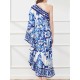 Asymmetric Falbala Floral Printed Batwing Sleeves Loose One-shoulder Midi Dresses Asymmetric Falbala Floral Printed Batwing Sleeves Loose One-shoulder Midi Dresses