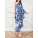 Asymmetric Falbala Floral Printed Batwing Sleeves Loose One-shoulder Midi Dresses Asymmetric Falbala Floral Printed Batwing Sleeves Loose One-shoulder Midi Dresses
