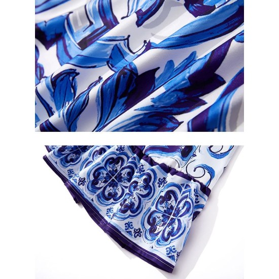 Asymmetric Falbala Floral Printed Batwing Sleeves Loose One-shoulder Midi Dresses Asymmetric Falbala Floral Printed Batwing Sleeves Loose One-shoulder Midi Dresses