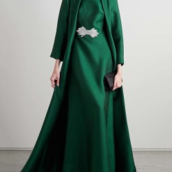 Embroidered Solid Color Long Sleeves Loose Evening Dresses