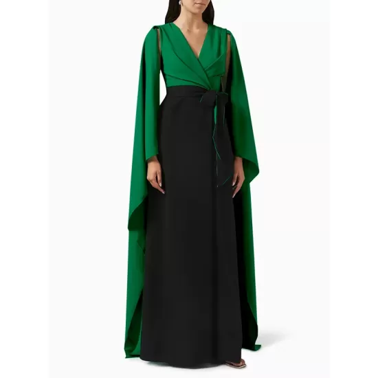 Batwing Sleeves Bandage Contrast Color Split-Front Zipper V-Neck Evening Dresses Batwing Sleeves Bandage Contrast Color Split-Front Zipper V-Neck Evening Dresses