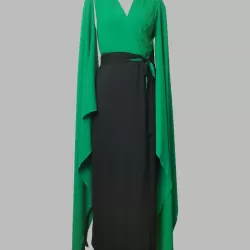 Batwing Sleeves Bandage Contrast Color Split-Front Zipper V-Neck Evening Dresses