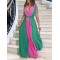 Contrast Color Pleated Sleeveless V-neck Maxi Dresses