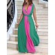 Contrast Color Pleated Sleeveless V-neck Maxi Dresses Contrast Color Pleated Sleeveless V-neck Maxi Dresses